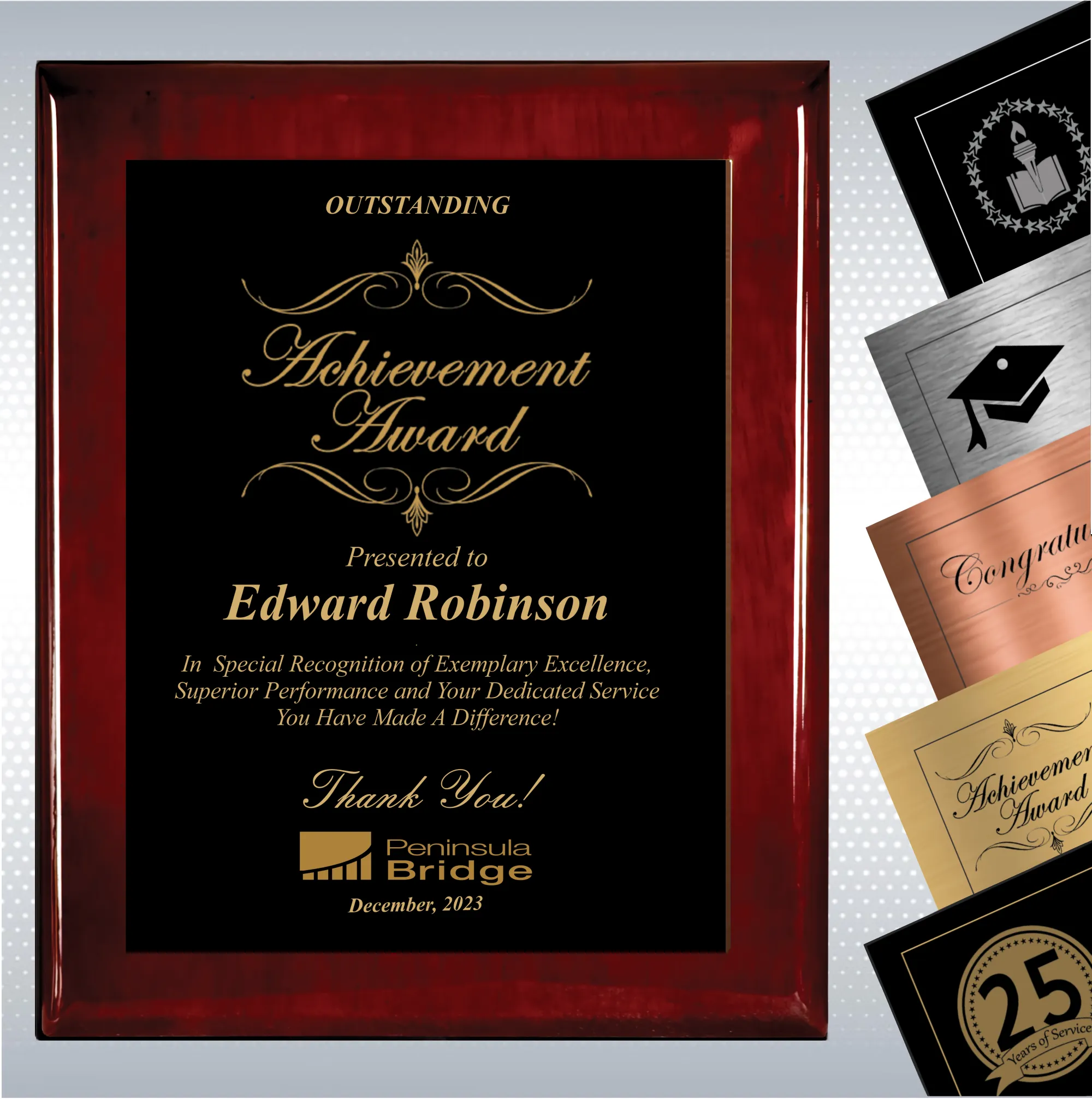 Rosewood Piano Wood Excellence Employee Recognition Plaque 9