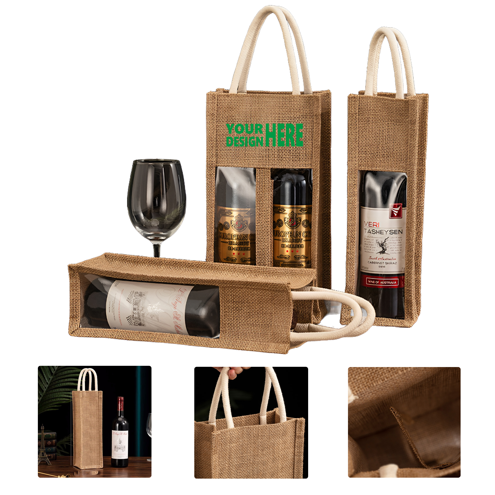 MOQ 50 Wine Gift Bag Linen Bottle Holder Custom Logo Packaging 2