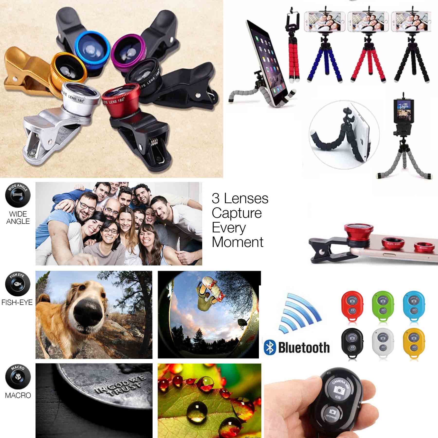 iBank ® Selfie Tripod + Bluetooth Shutter + Fisheyes 3
