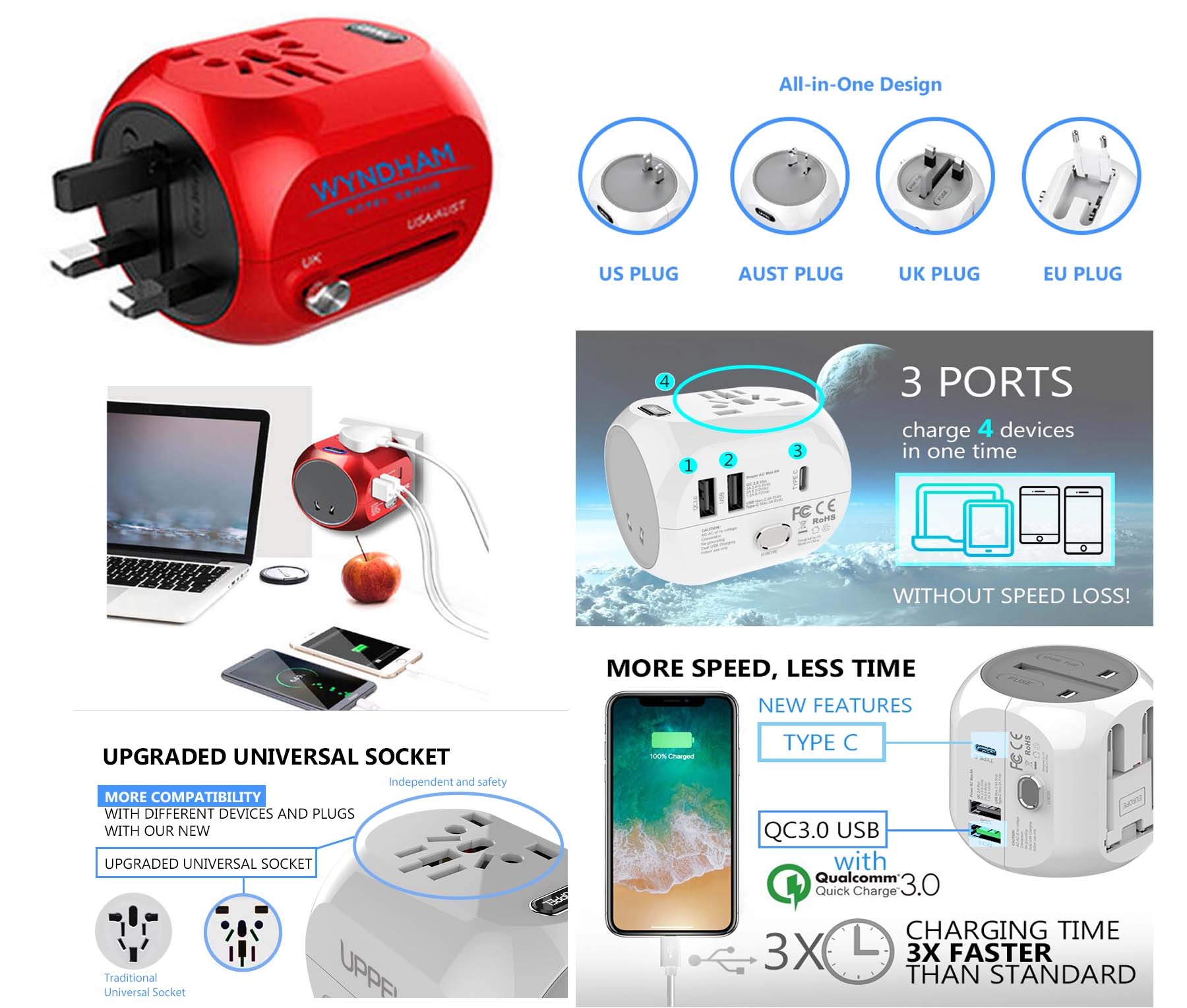 iBank ® Universal Travel Adapter, International Power Adapter 3