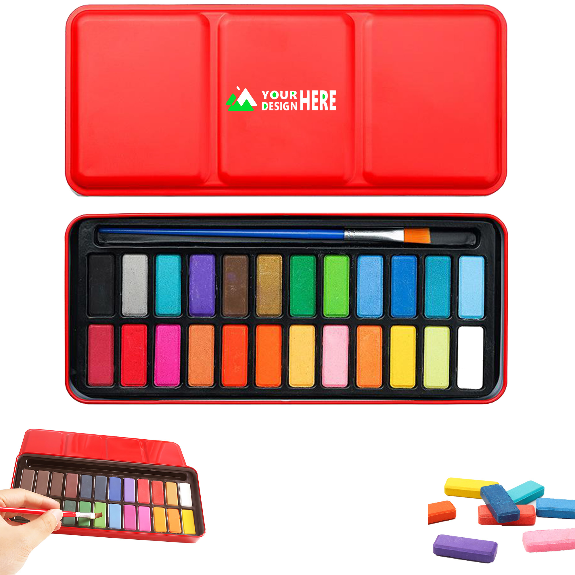 Metal Box 24 Colors Solid Watercolor Paint Set Full Color 3