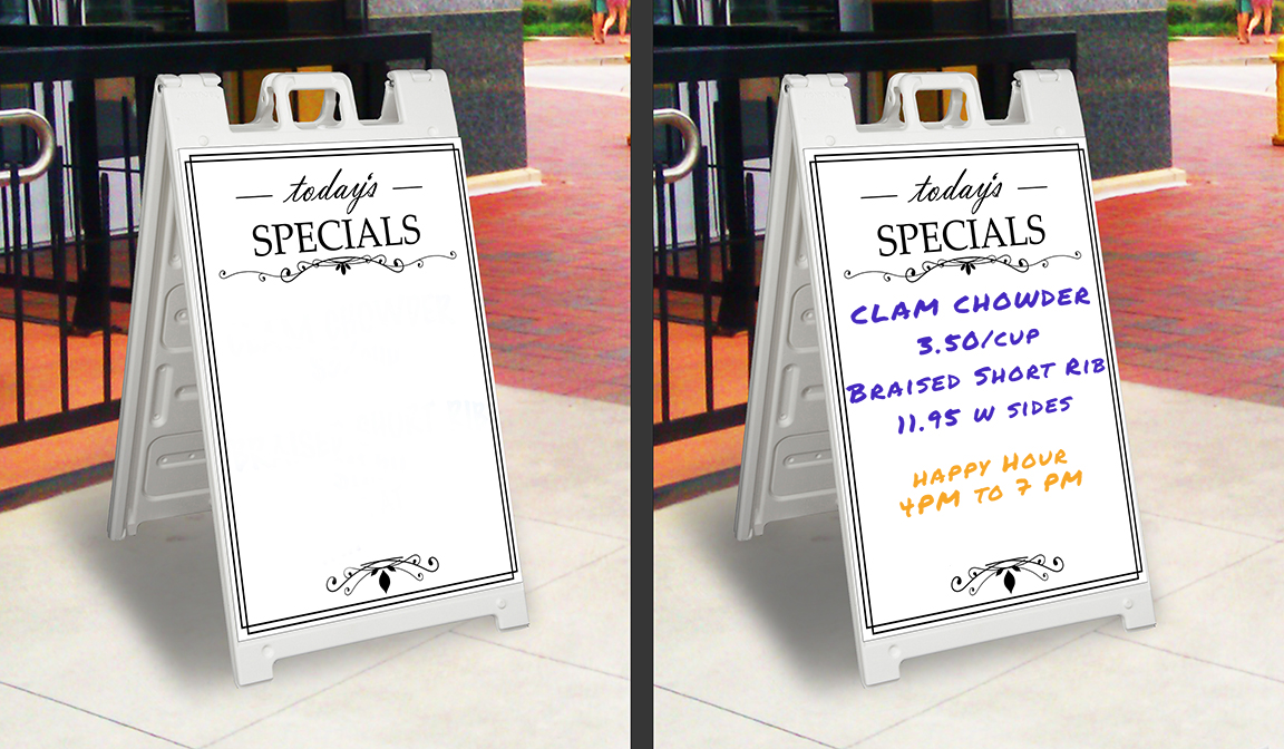 Black Standard Sandwich Board Display w/ 2 Sided Graphic - Dry Erase 2
