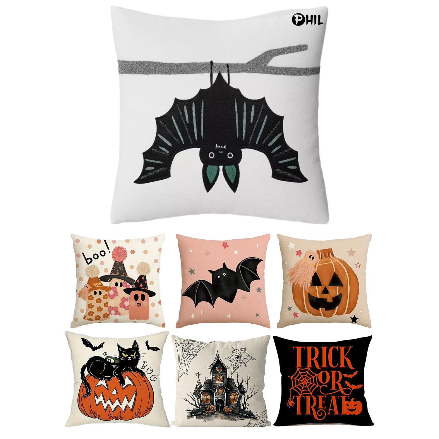 Linen Halloween reversible throw pillows