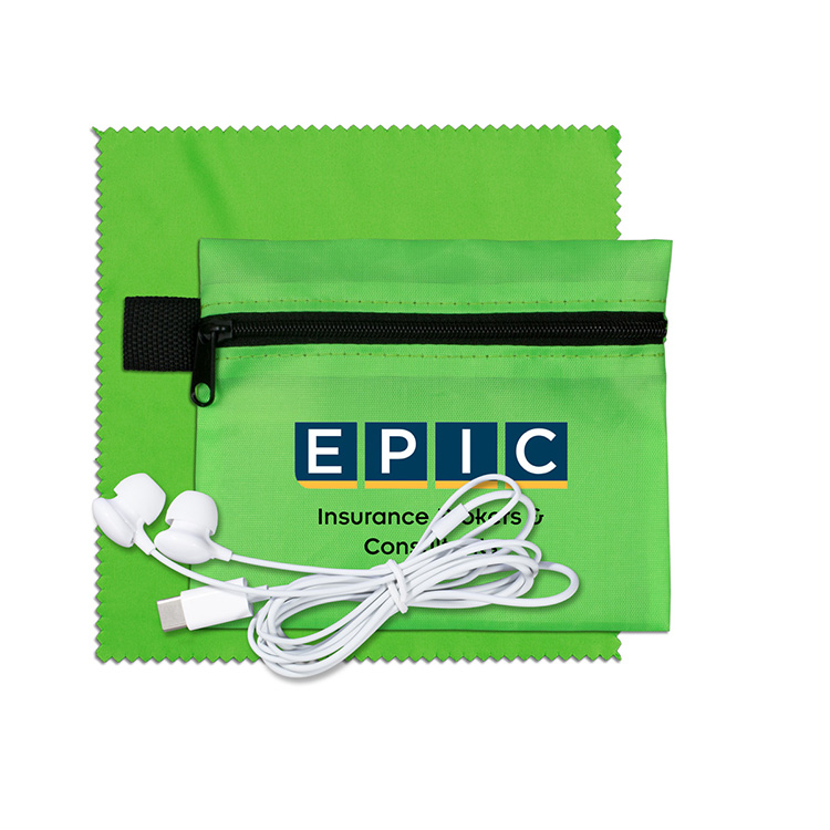 Mobile Tech Earbud Kit with Microfiber Cleaning Cloth In Zipper Pouch 2