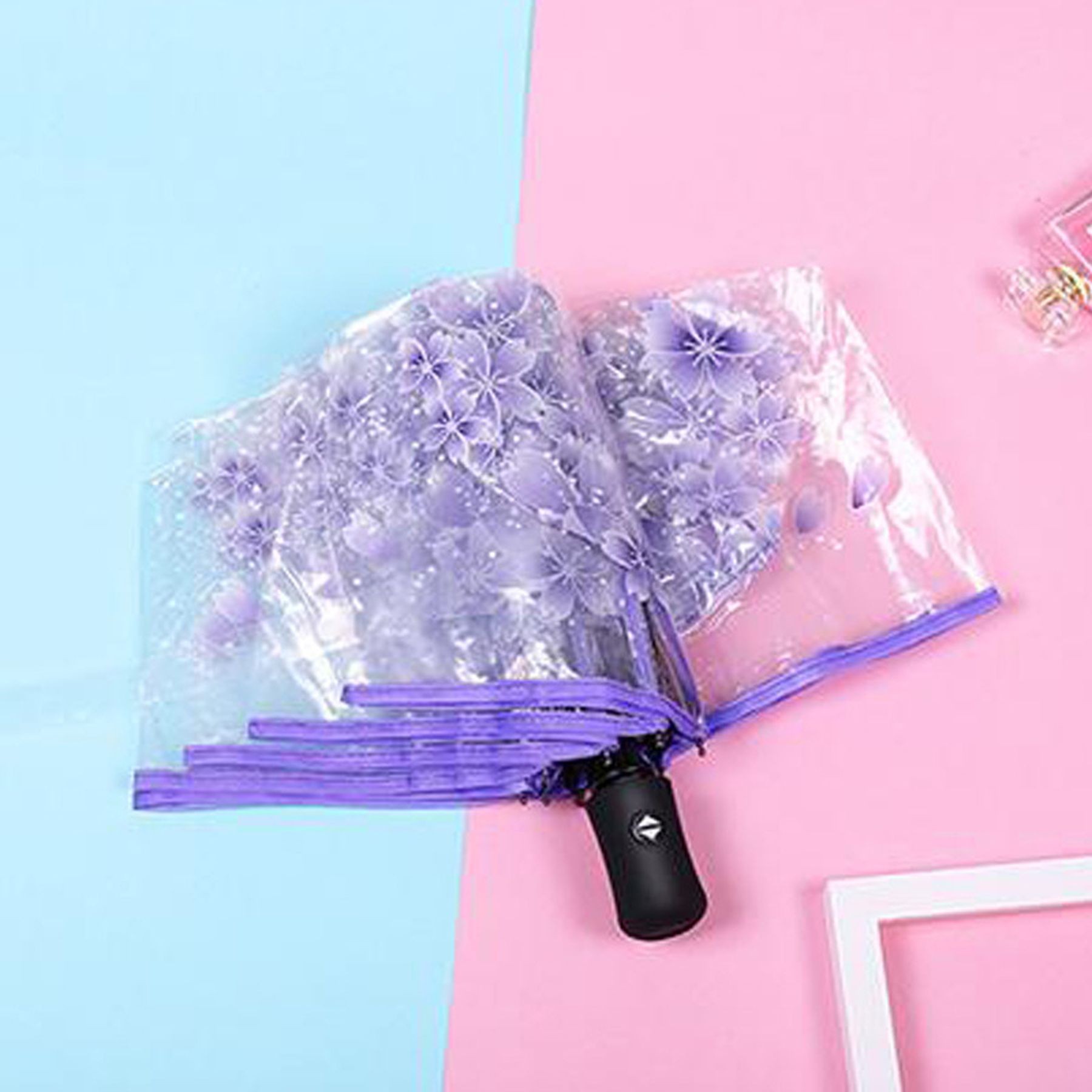 Tri-Fold Automatic Open Stick Event Transparent Umbrella 6