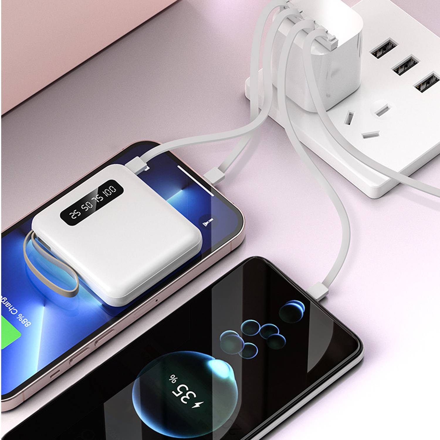 20000mAh Mini Portable Power Bank w/ 4 Cables 4