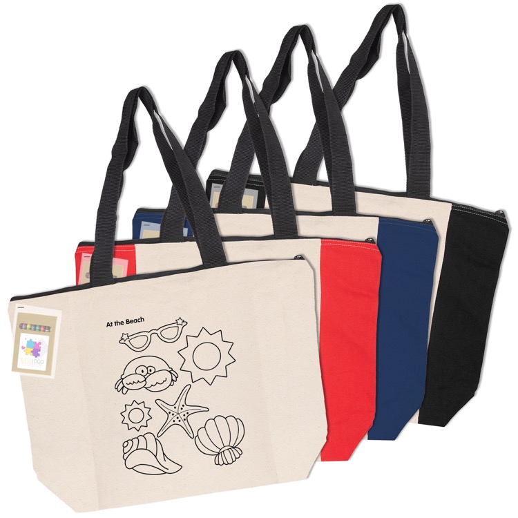 Colouring Calico Zip Shopper, custom tote bag with logo imprint 2