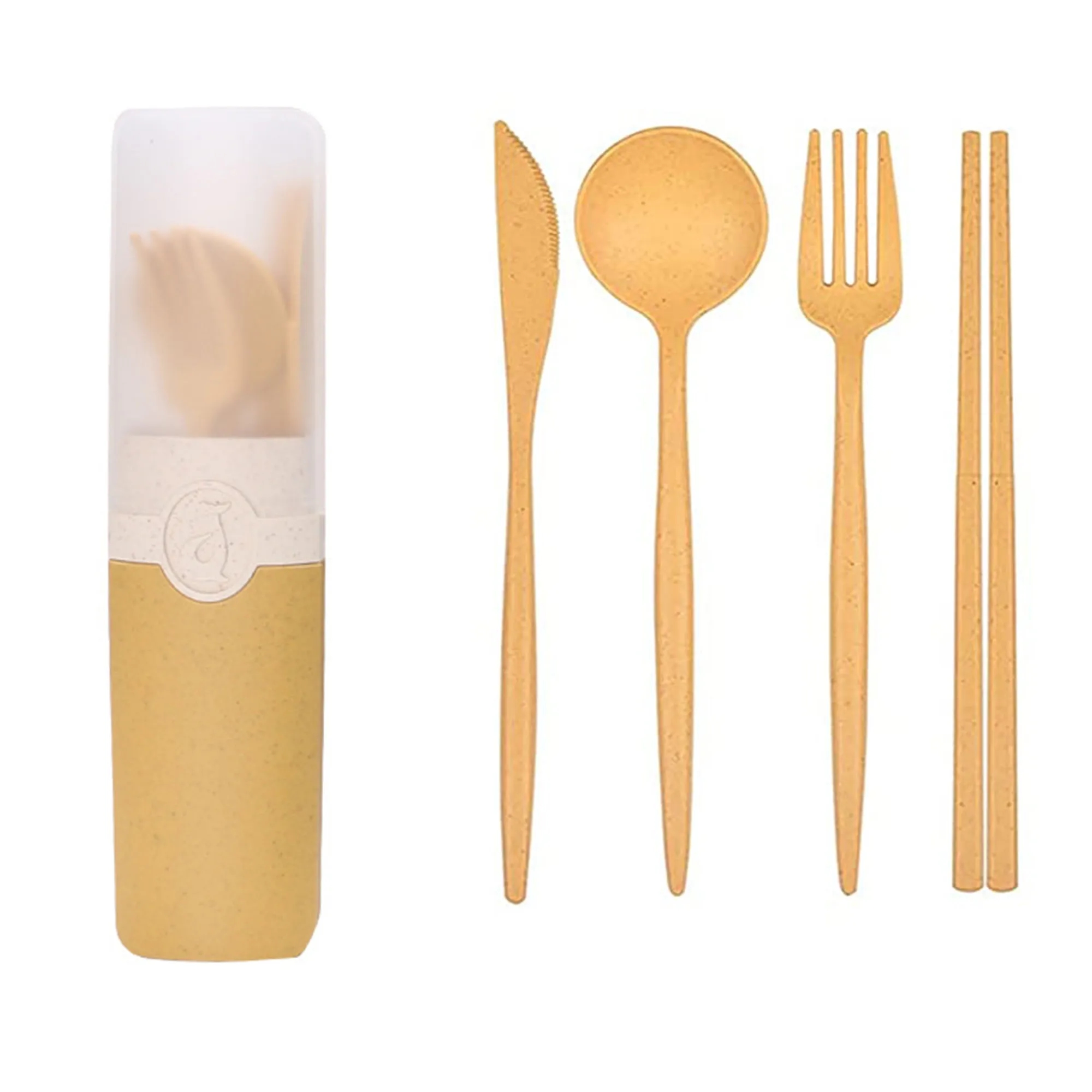 Reusable Wheat Straw Spoon Fork Chopsticks Tableware Set 4