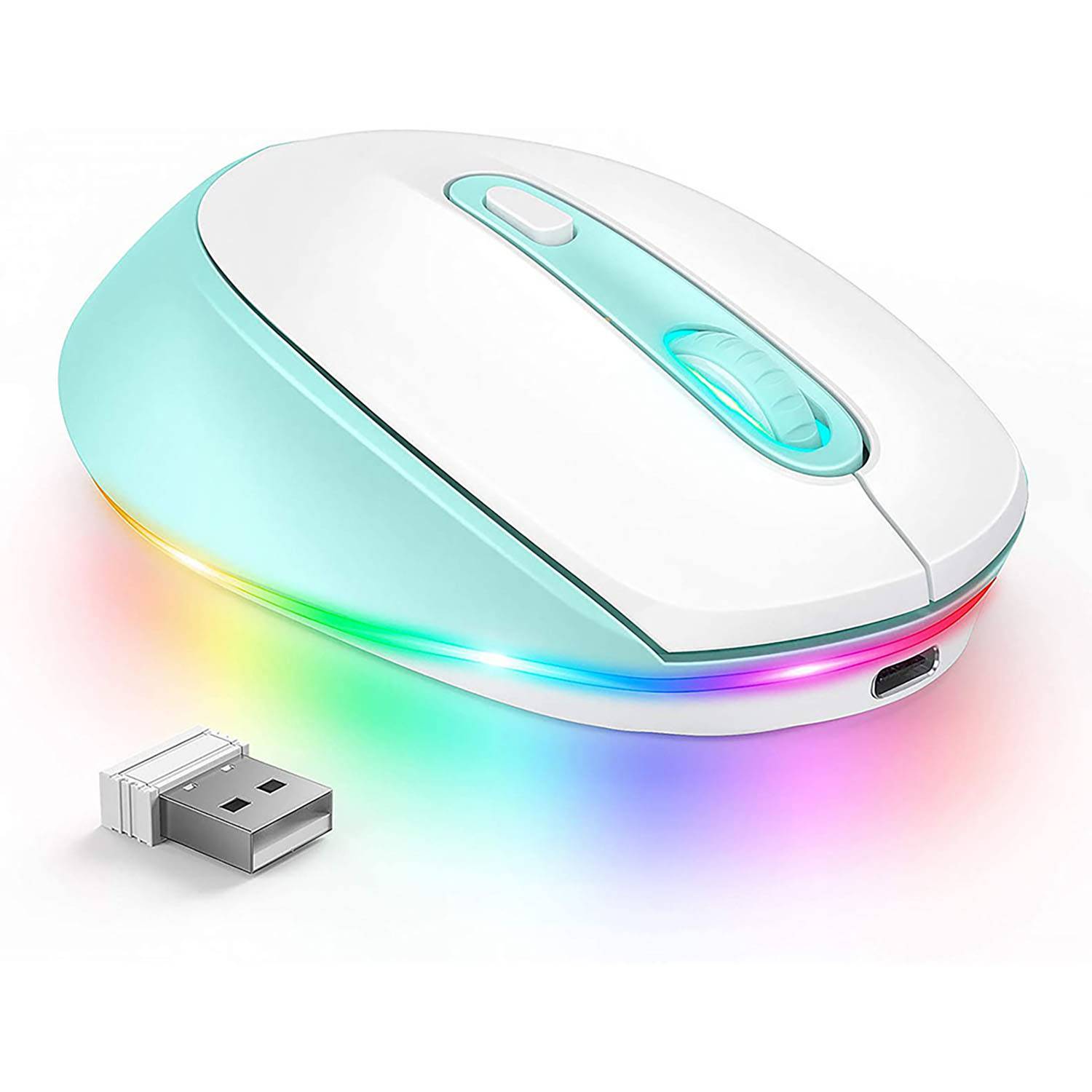 Rechargeable Colorful LED Lights Wireless Silent Mouse 14