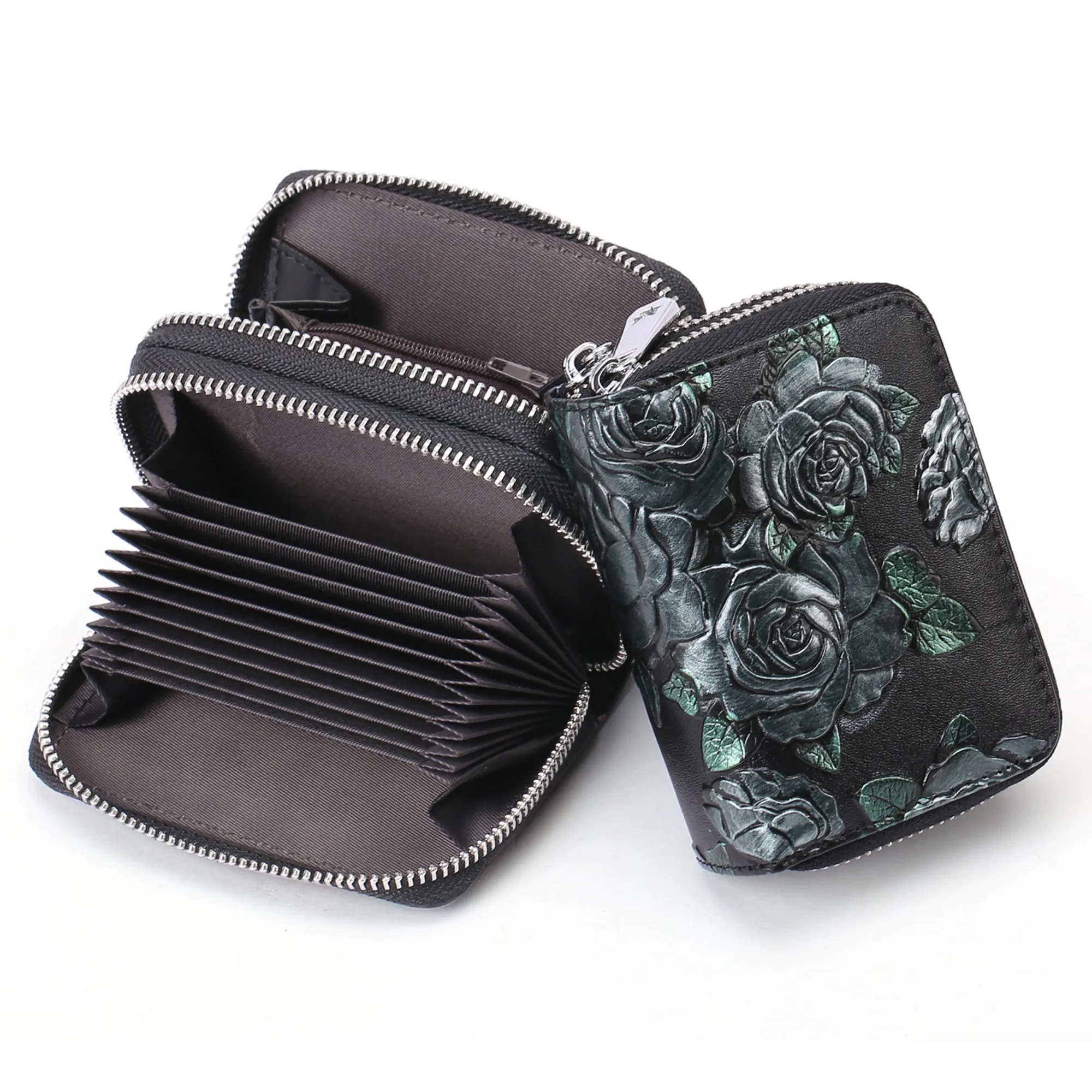 Premium Dual Zipper RFID-Blocking Leather Card Holder 2