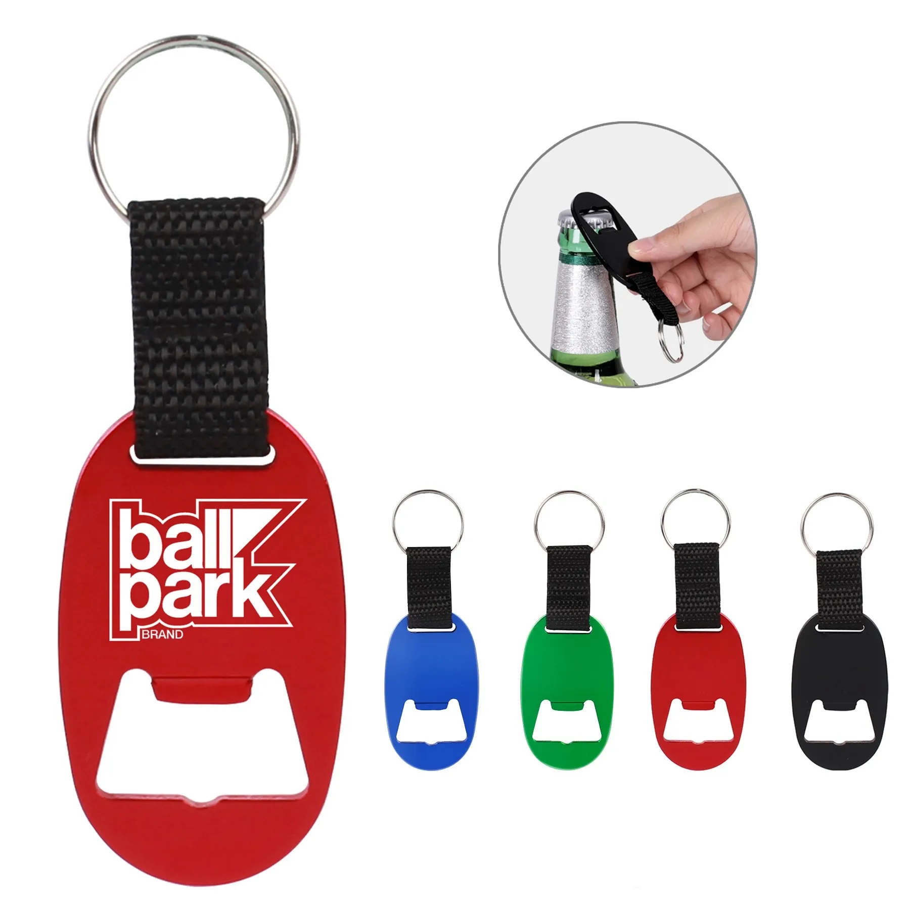 Oval Bottle Opener Keychain w/ Strap 5