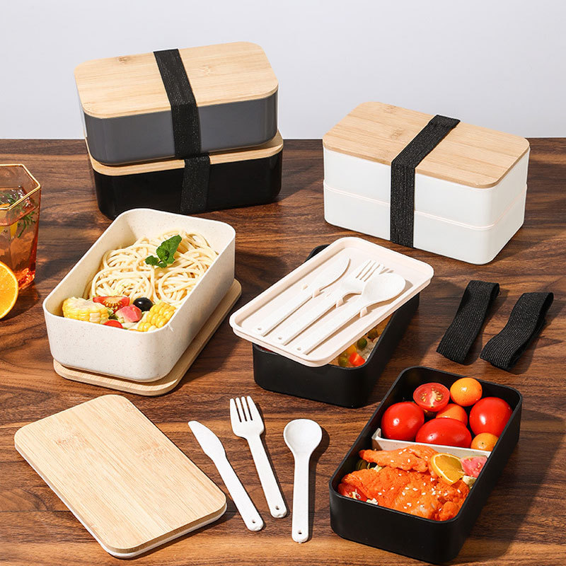 Double Decker Lunch Box with Bamboo Lid & Utensils 2