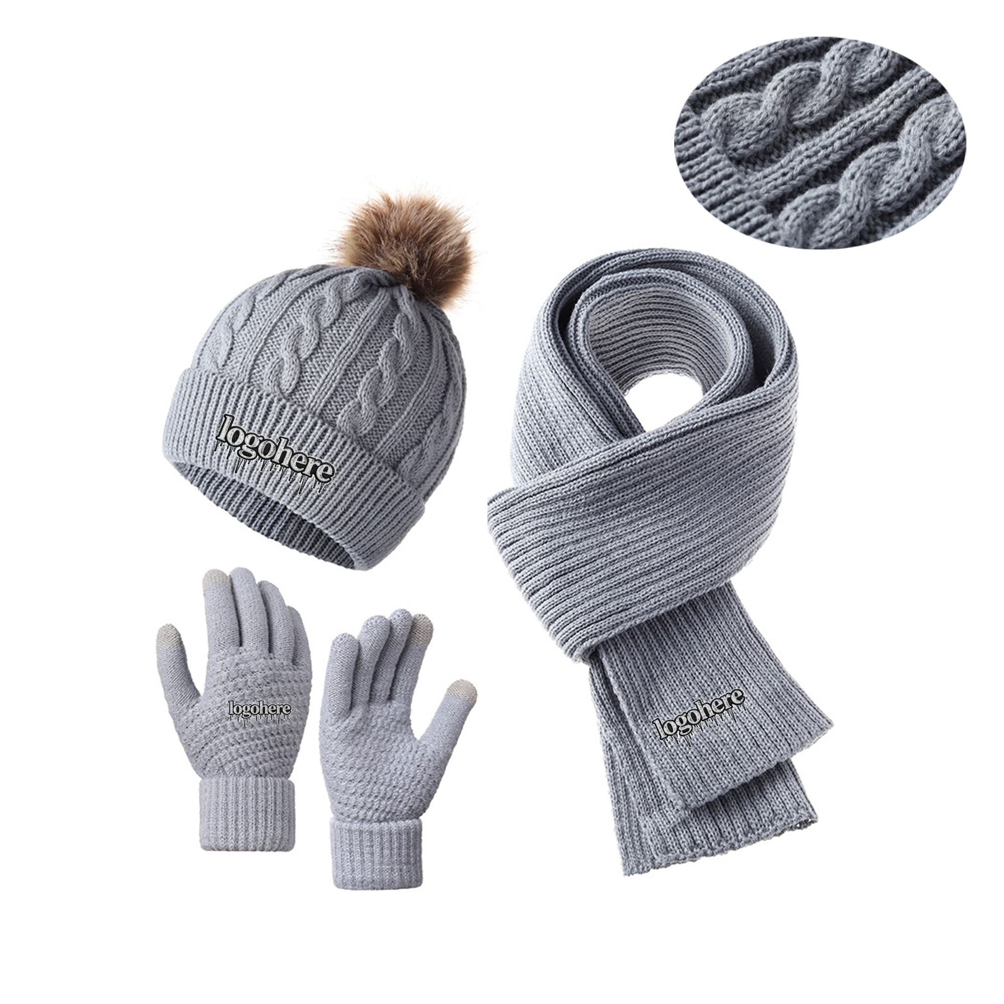MOQ 10 Acrylic Winter Knit Hat, Scarf, and Glove Set 3