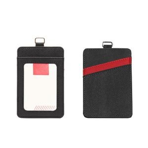 Retractable Lanyard 3 Pockets Dual Side PU Leather Card Holder 30
