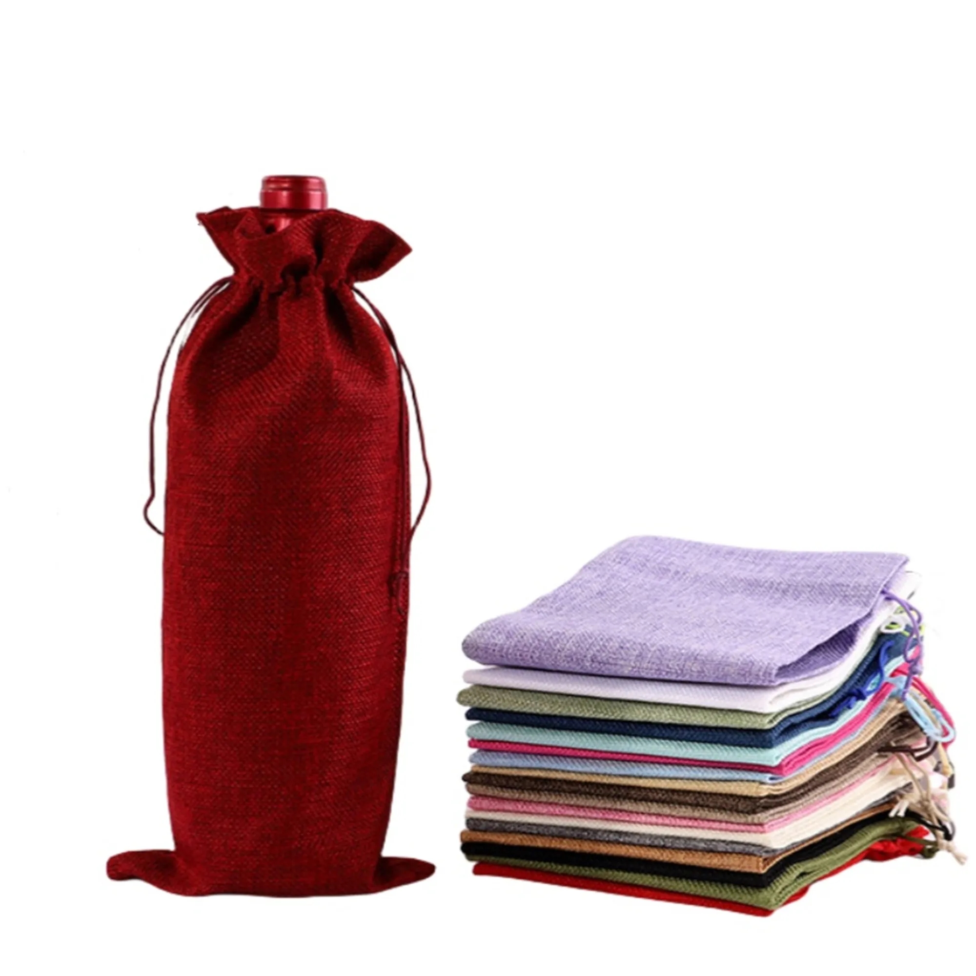 Drawstring Jute Wine Bottle Gift Bag 4