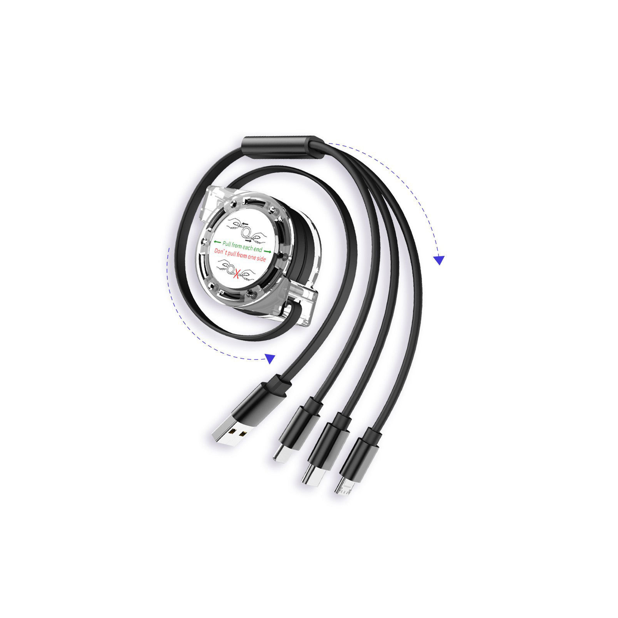 MOQ50 Multi Retractable Charging USB Cable 3 In 1 Charger Cord 4