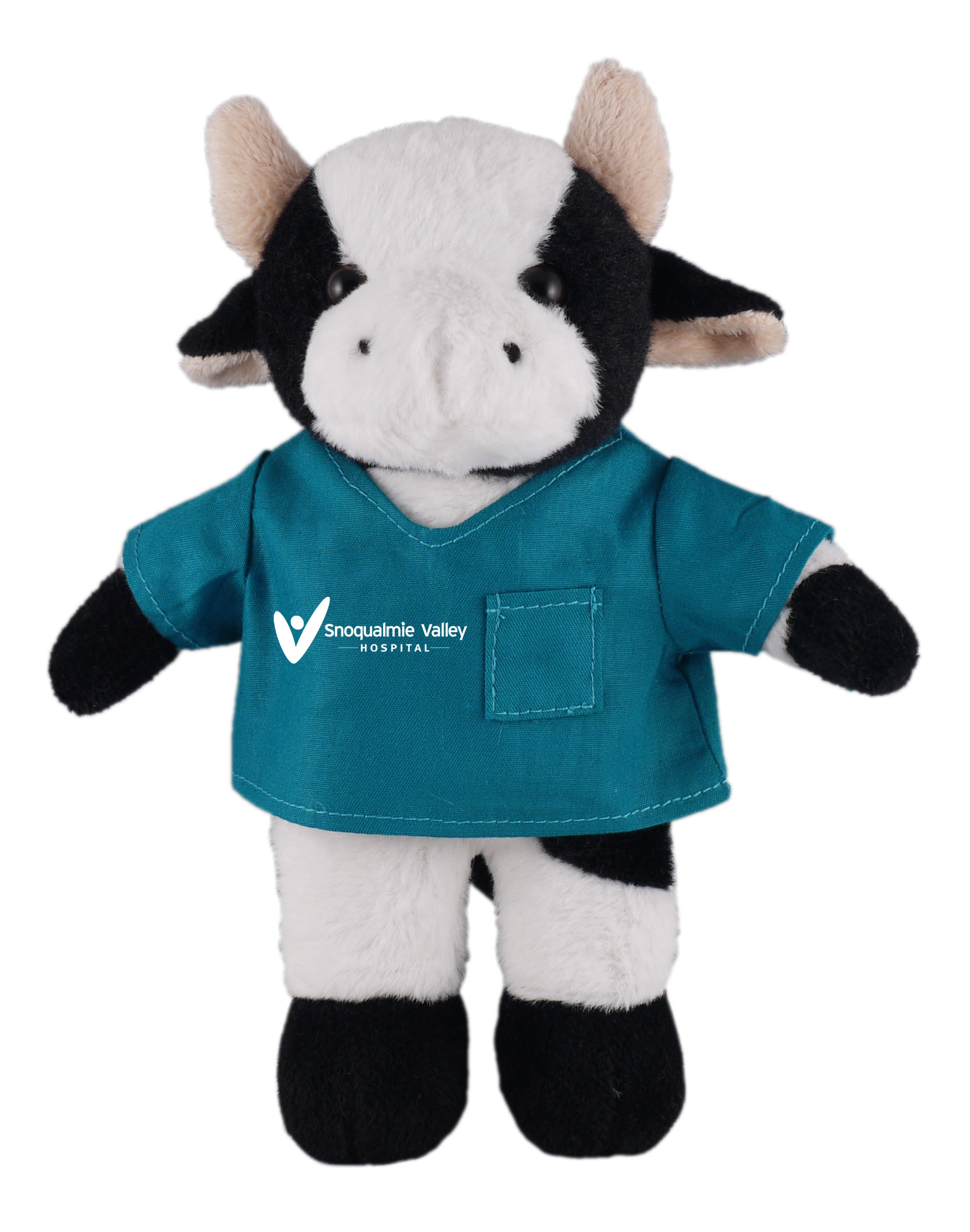 Soft Plush Stuffed Cow in scrub shirt 2