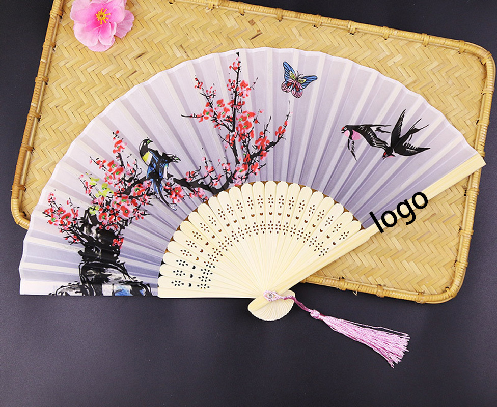 Traditional Chinese Painted Fan with Birds and Flowers 1