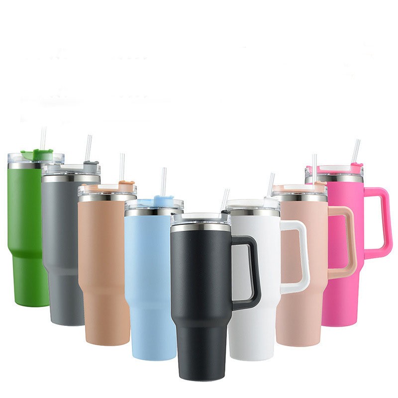 40 oz Stainless Steel Tumbler with Handle Straw Lid 2