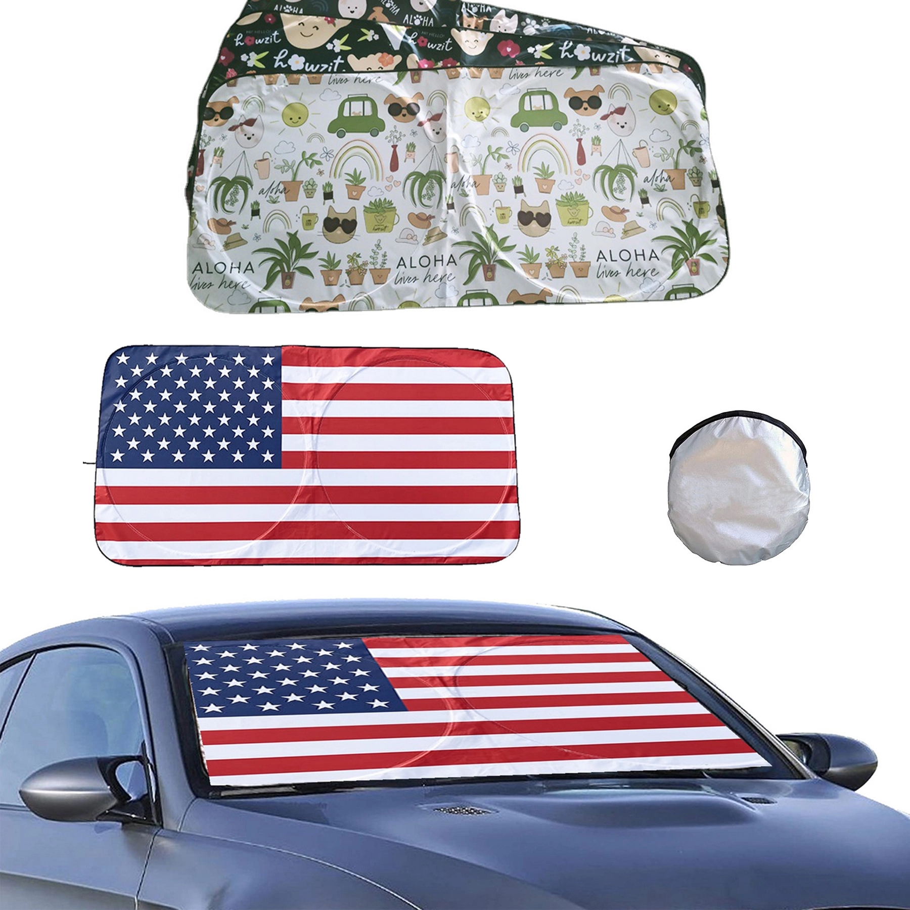 Full Color Car Windshield Sun Shade with Pouch 1