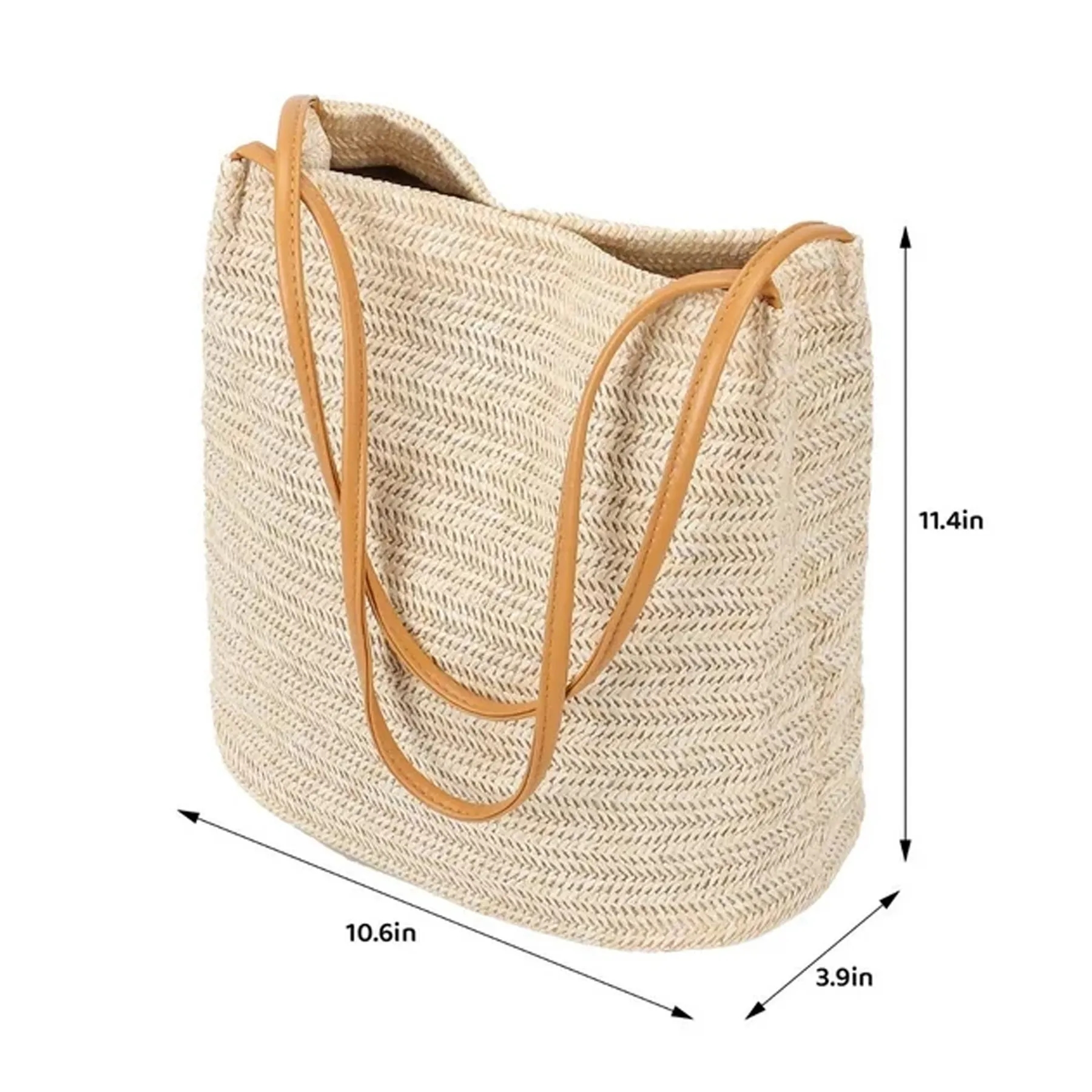 Straw Woven Large Capacity Shoulder Beach Bag, custom tote bag with logo imprint 3