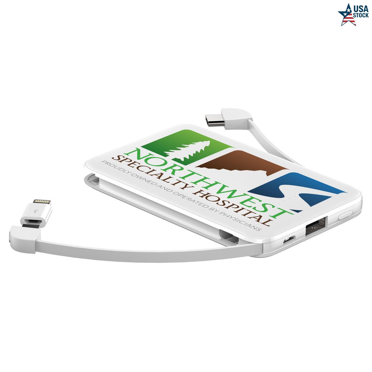 Slim 2.1A Output Power Bank With Attached Charging Cords 1