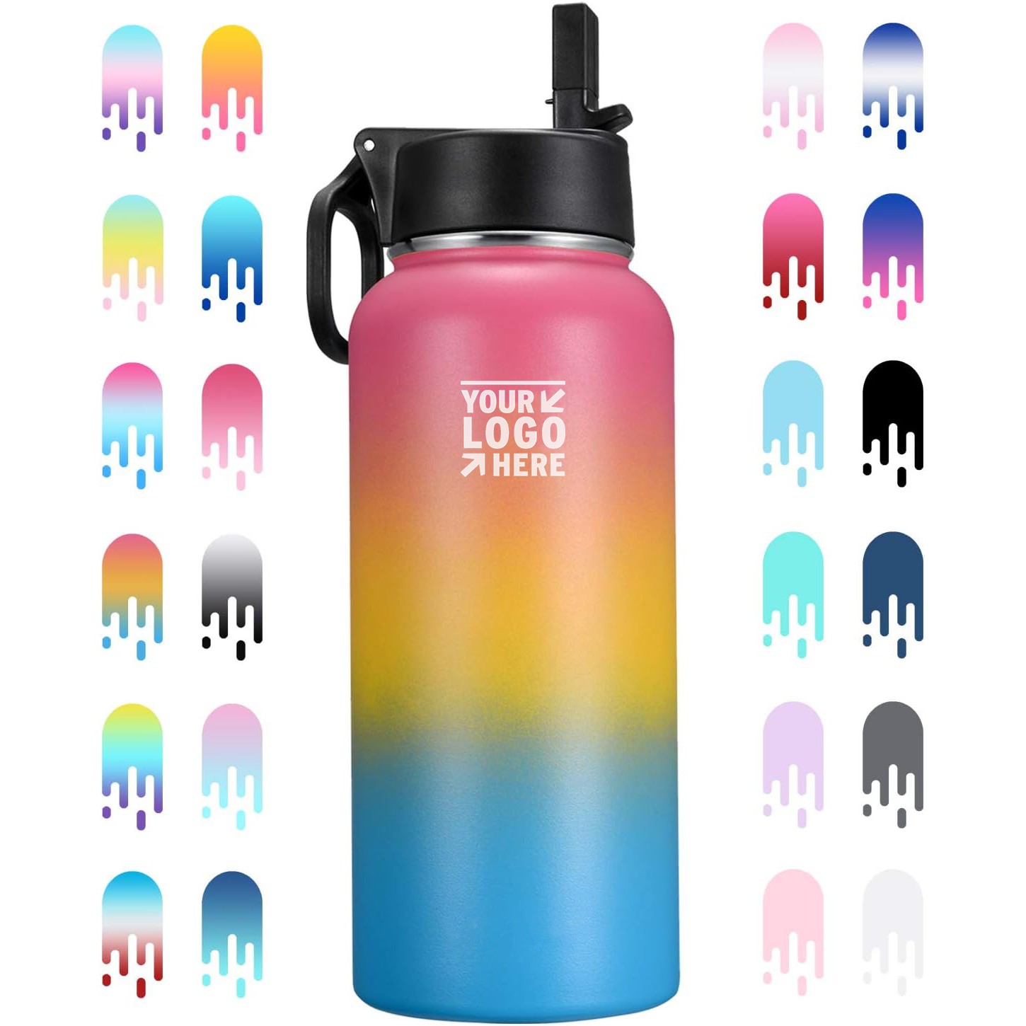 Colorful 32 oz Vacuum Insulated Stainless Steel Water Bottle with Straw Lid and Flex Cap 2