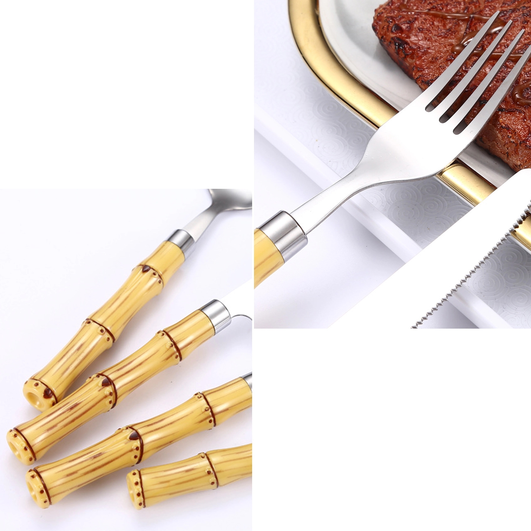 Silverware Set Stainless Steel Cutlery Wood Handle Retro Sty 2