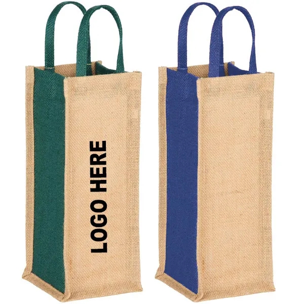 Jute Single Bottle Wine Tote, custom tote bag with logo imprint 2