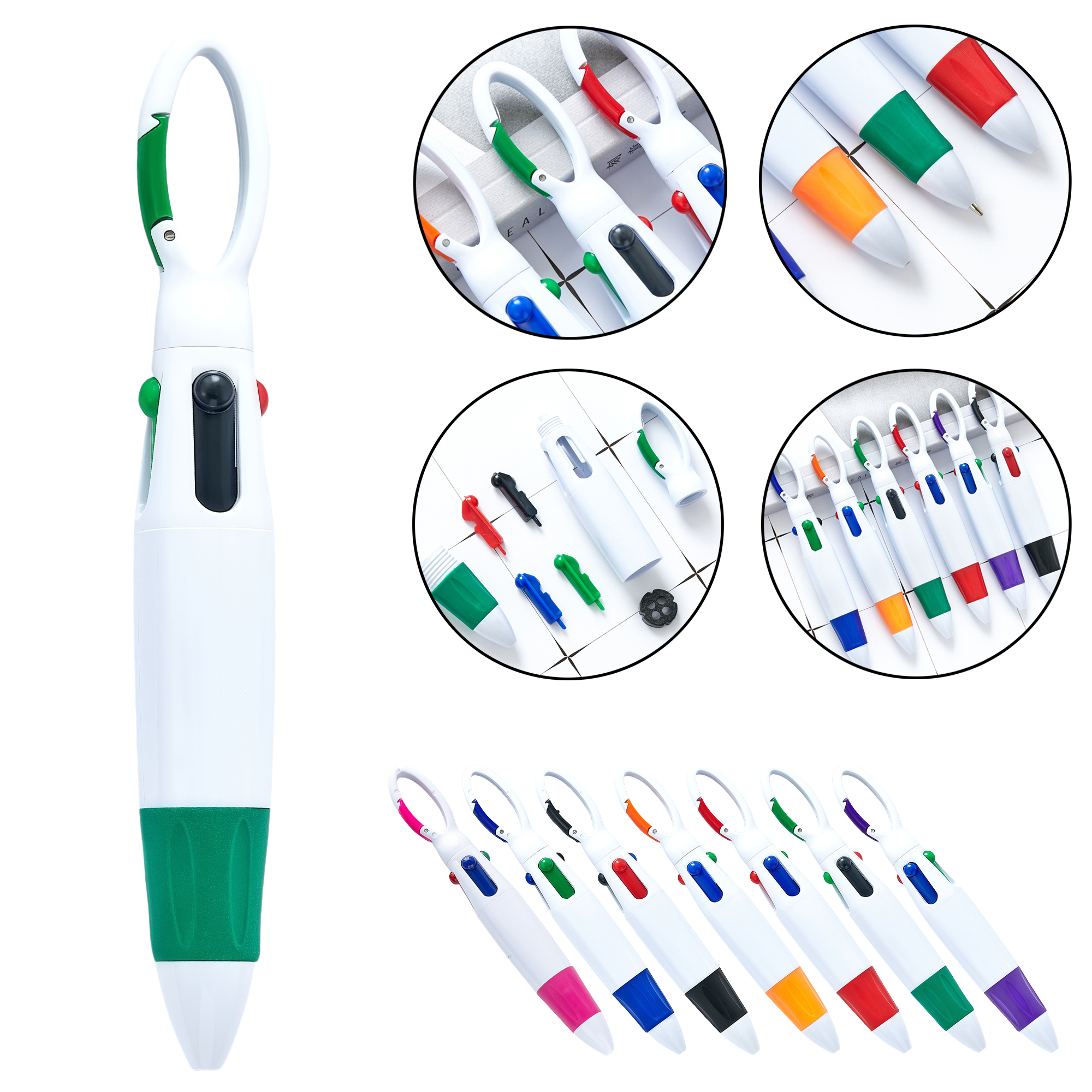 4-Color Jumping Plastic Ballpoint Pen with Carabiner Clip 6