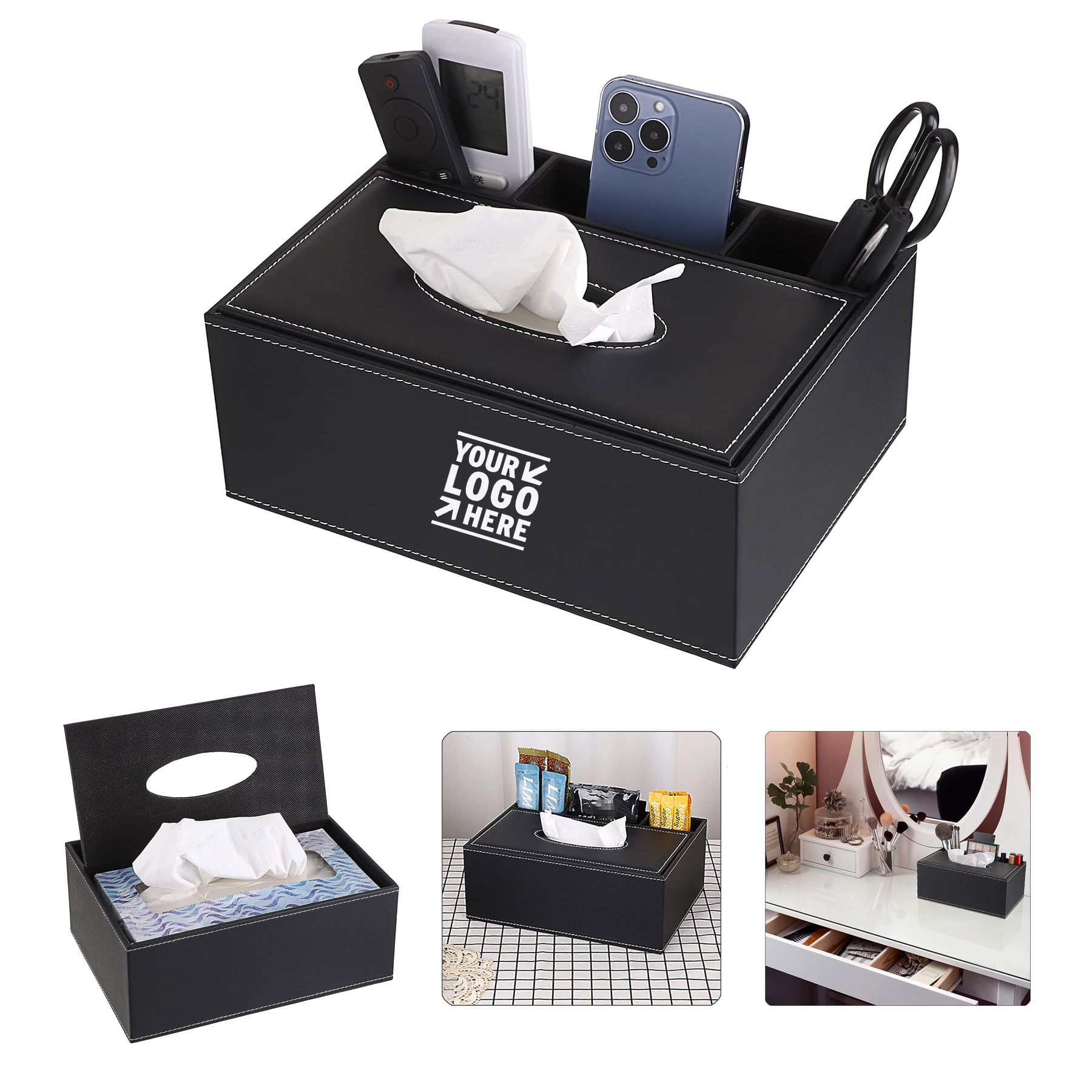 PU Leather Rectangular Tissue Multifunctional Tissue Stationery Remote Control Box Holder Cover