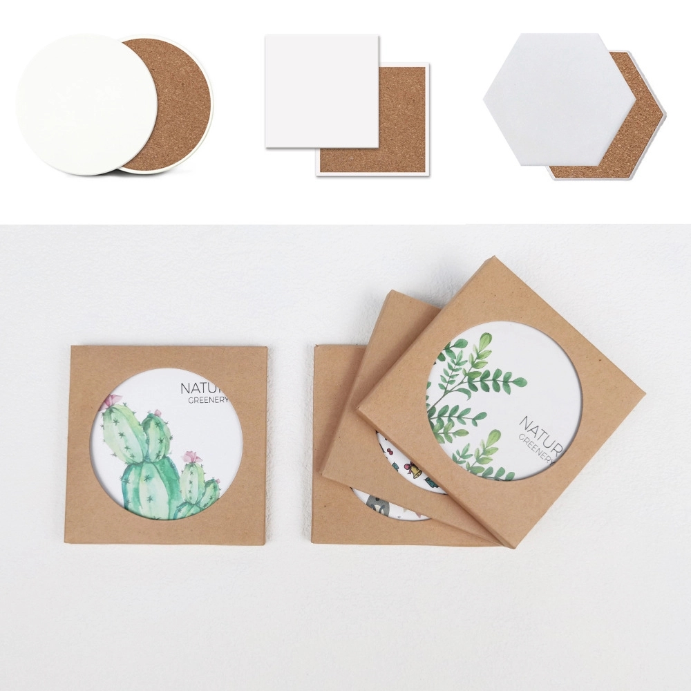 Custom Absorbent Ceramic Stone Coaster with Cork Base 4