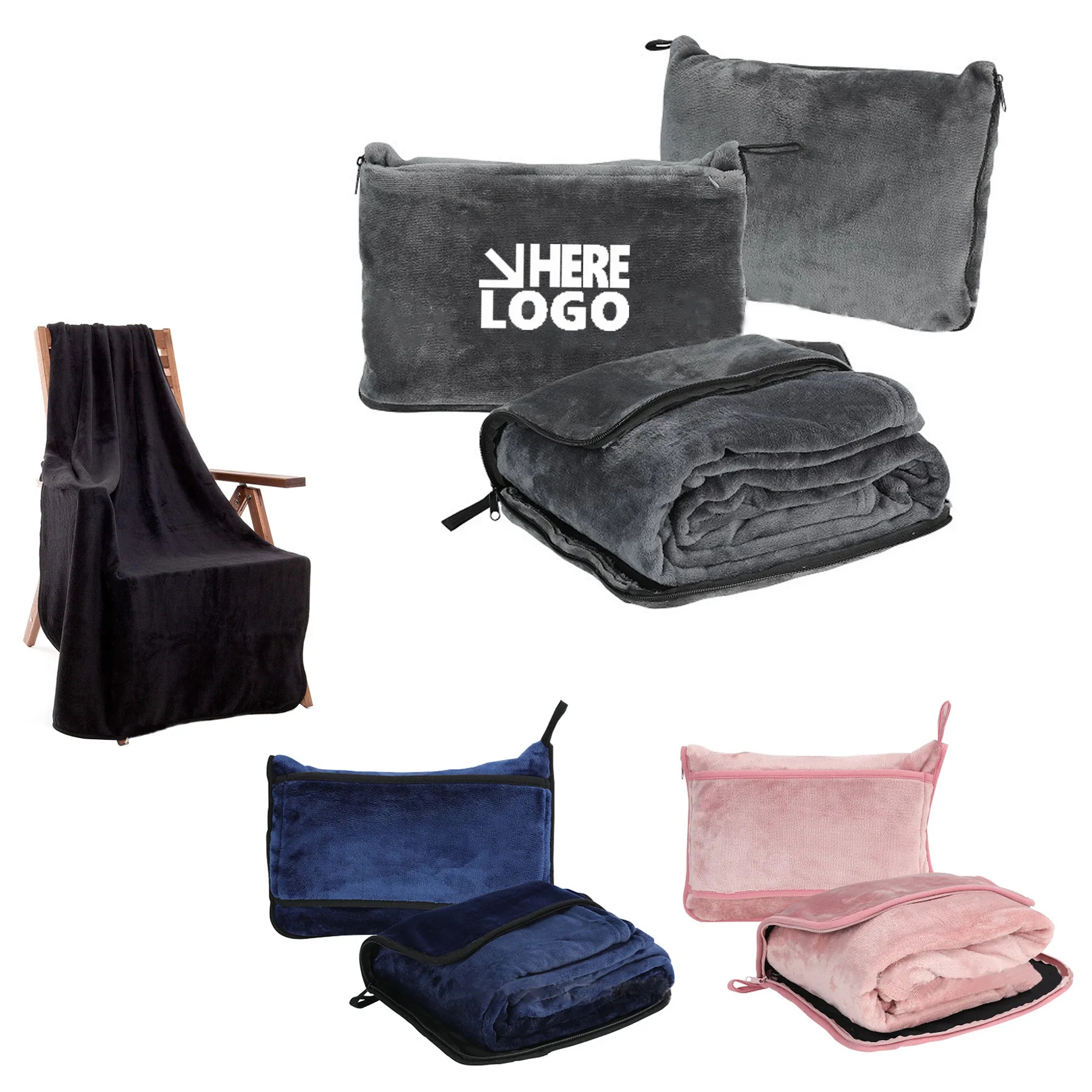 Custom Foldable Flannel Travel Blanket 2