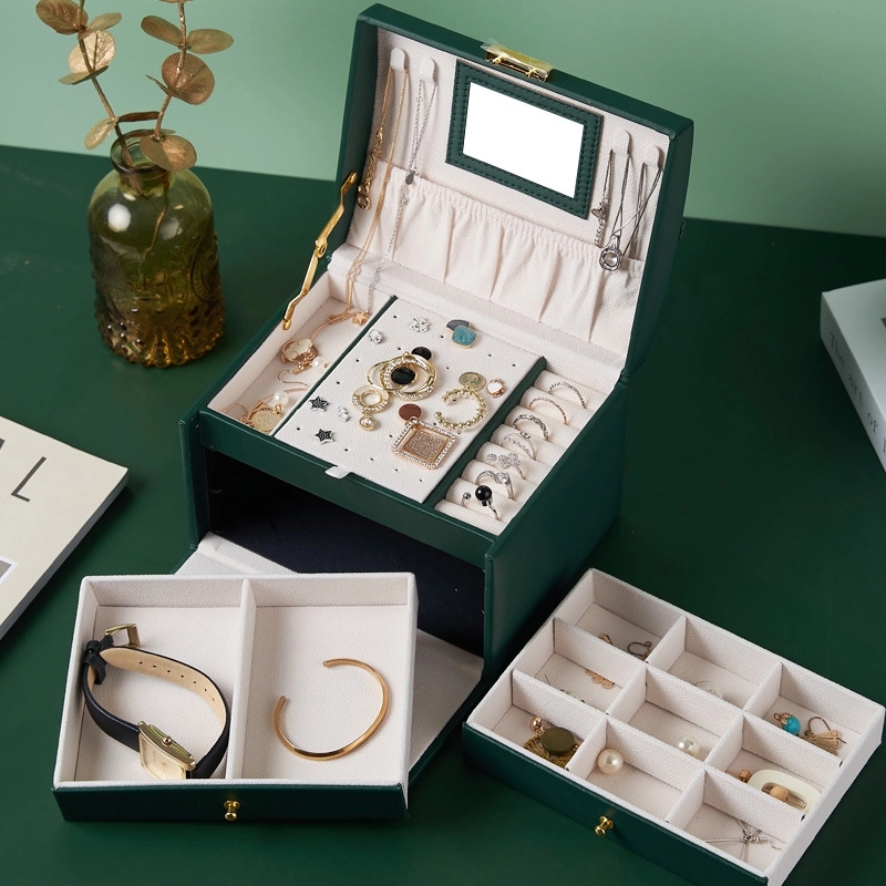 Custom 3-Layer PU Jewelry Organizer Box with Mirror / Hook 8