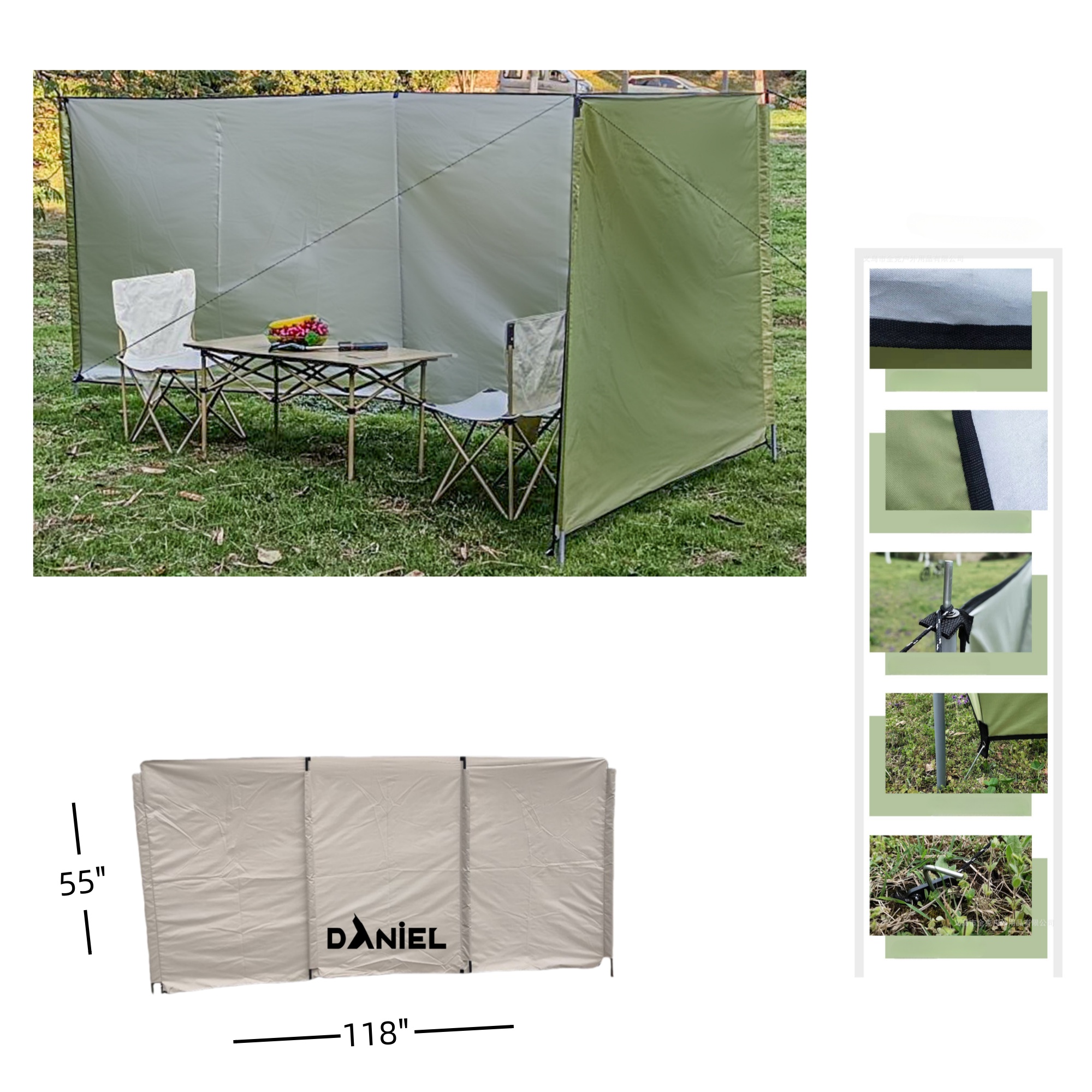 118" x 55" Outdoor Wind Protection 3 Panel Design 2