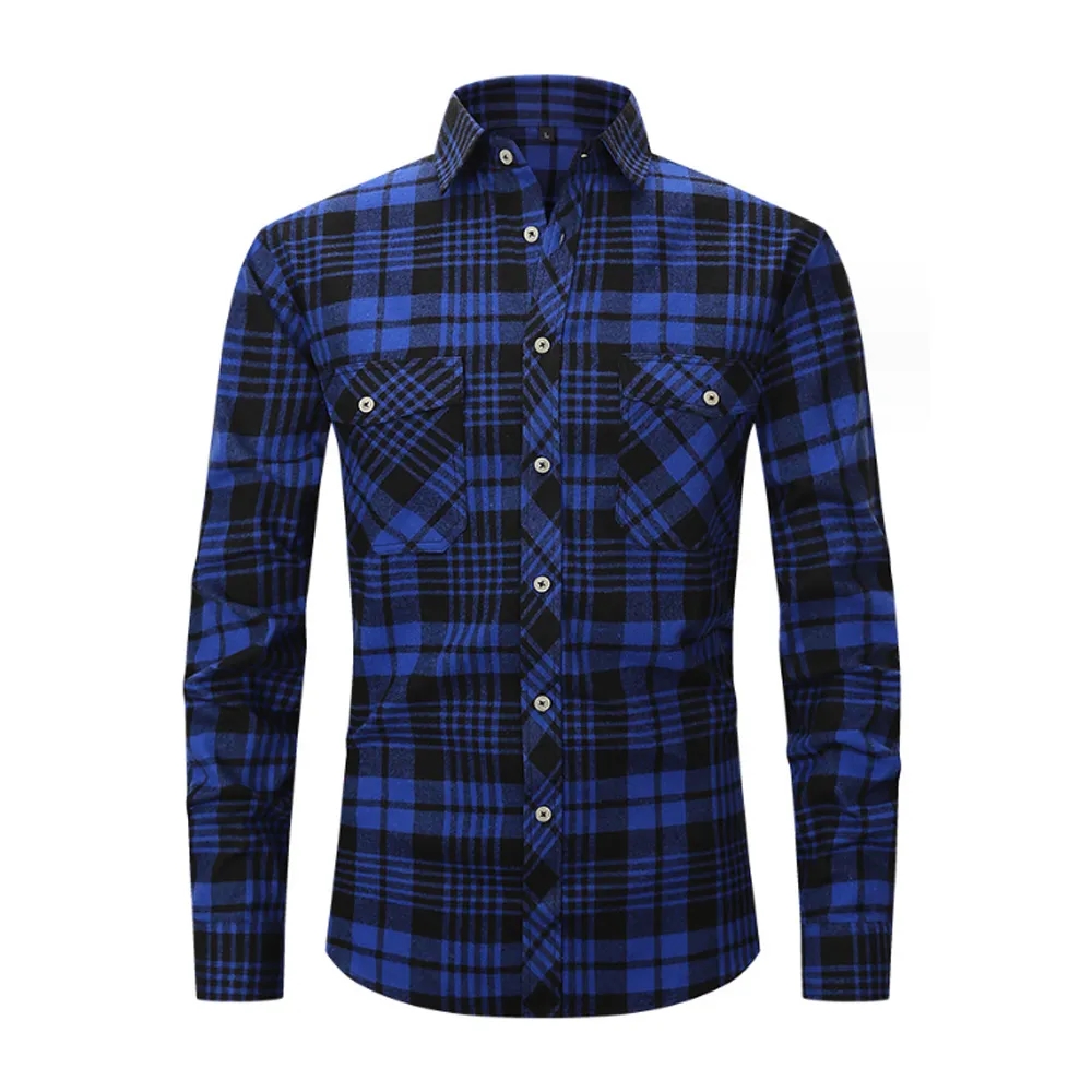 Brushed Plaid Shirt Long Sleeves Double Pockets 18