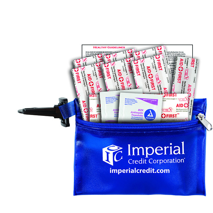 "TROUTDALE" 13 Piece First Aid Kit inTranslucent Zipper Kit with Plastic Carabiner Attachment 22