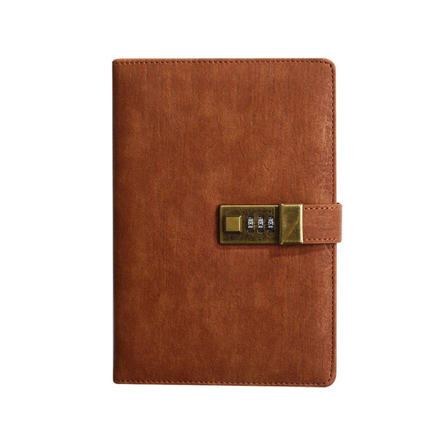A5 PU Leather Journal Notebook w/ Metal Password Lock 6