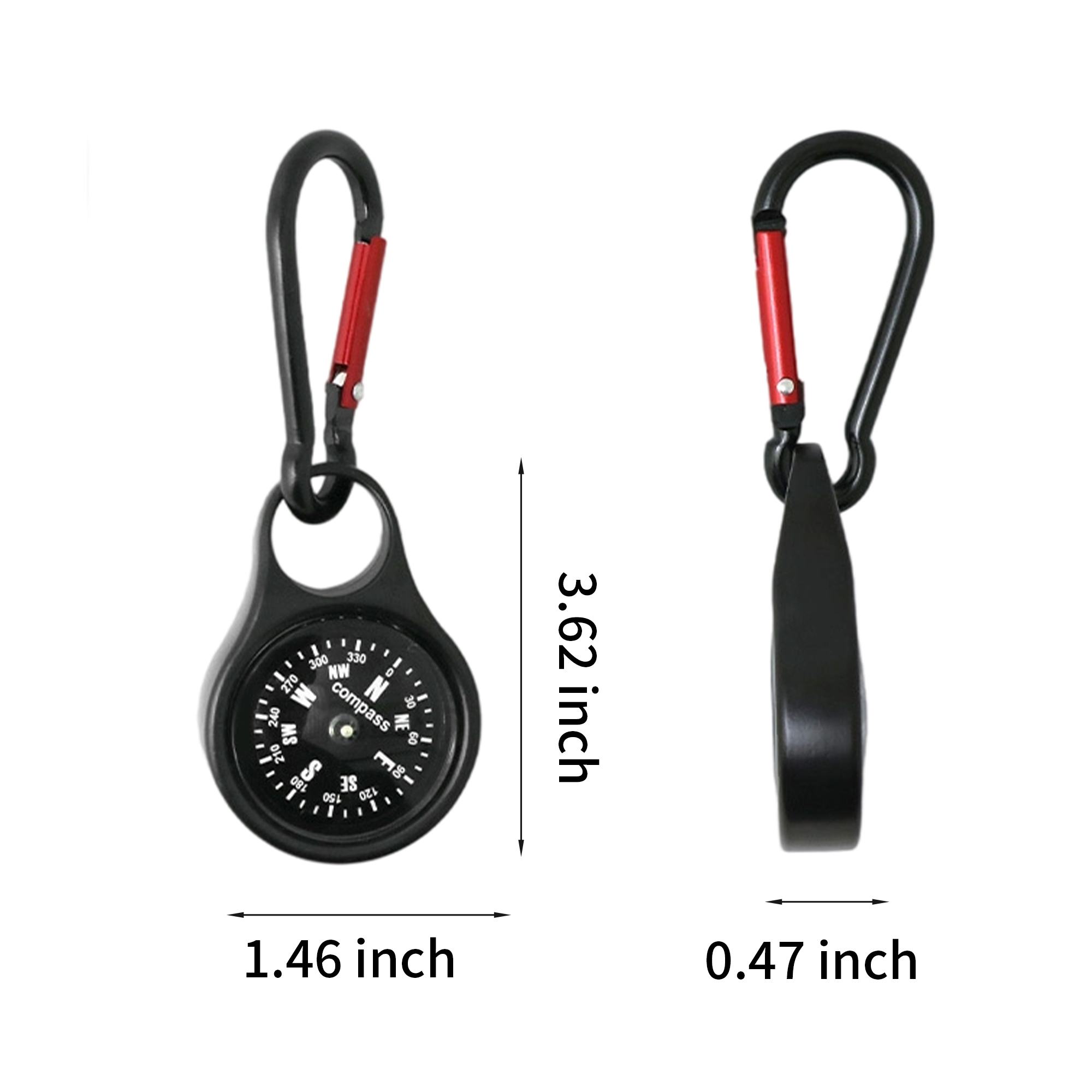 Zinc Alloy Clip Compass With Carabiner 3.62" By 1.46" By 0.47" 3