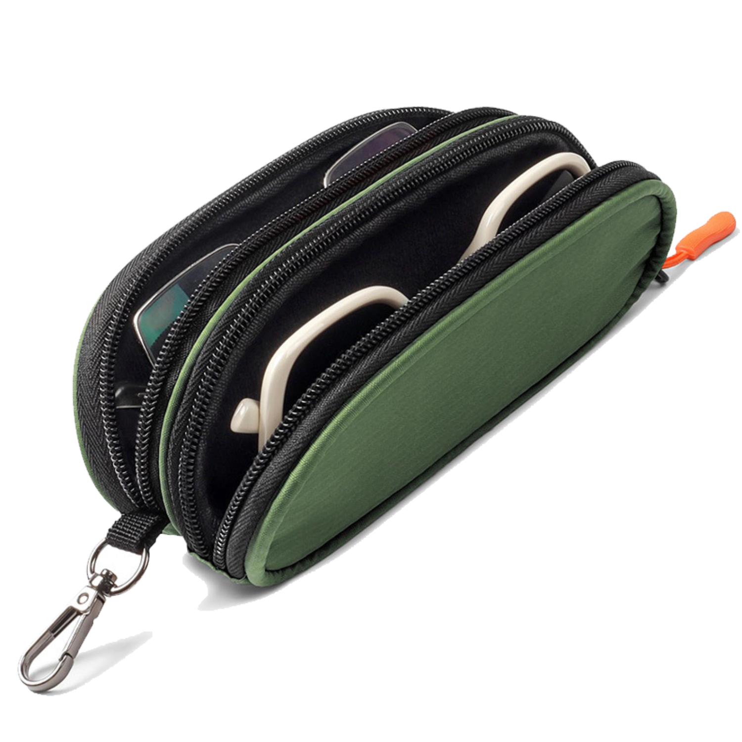 Nylon Double Layer Zipper Eyeglass Storage Bag w/ Carabiner 8