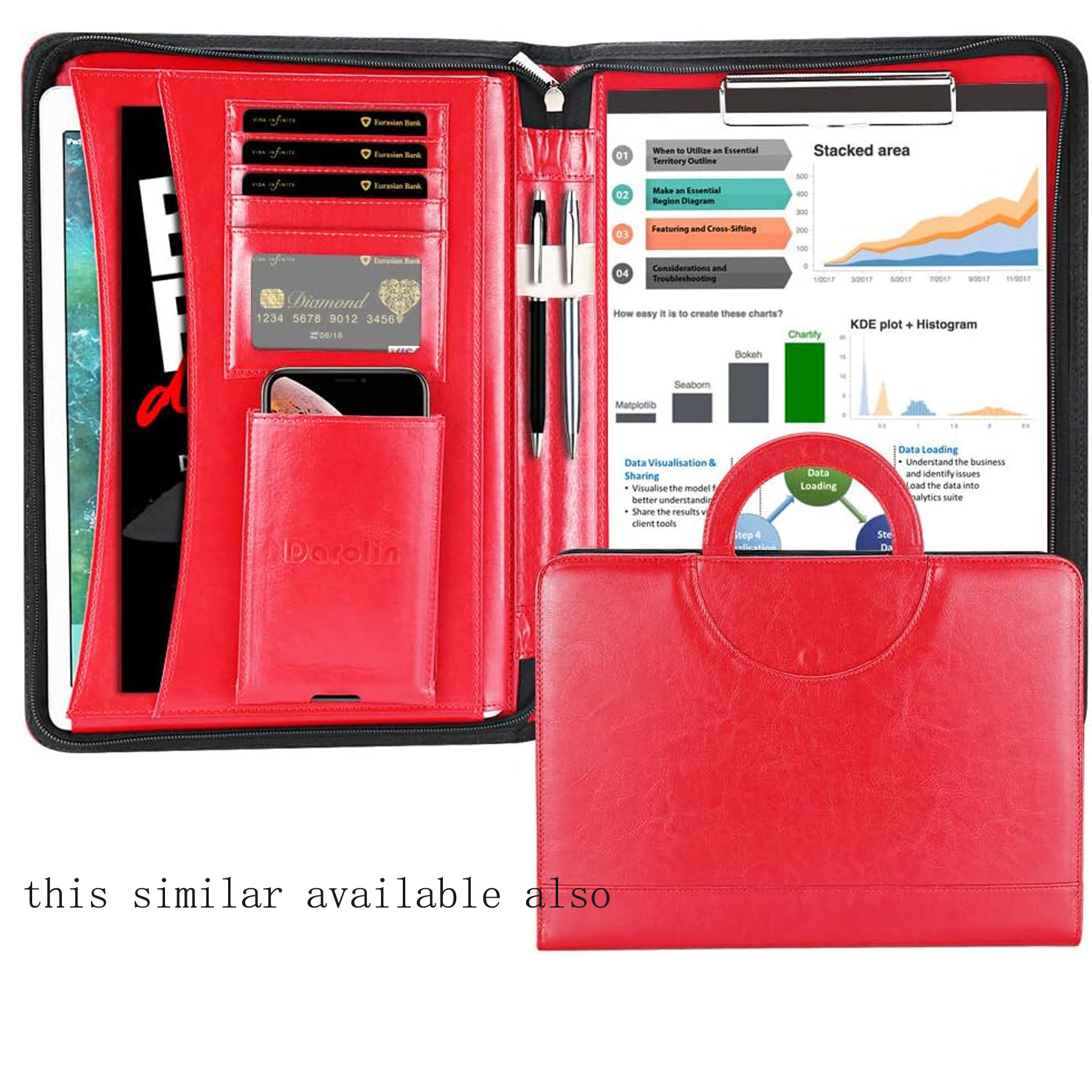 Leather Portfolio Organizer with Handle and Clipboard 3