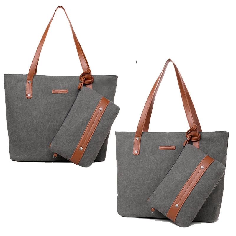 Canvas Handbags With Small Pouch/Wristlet 2