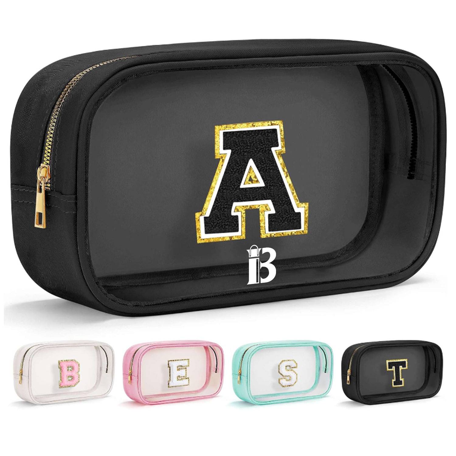 PVC and PU Leather Clear Makeup Bag W/ Initial Letter 18