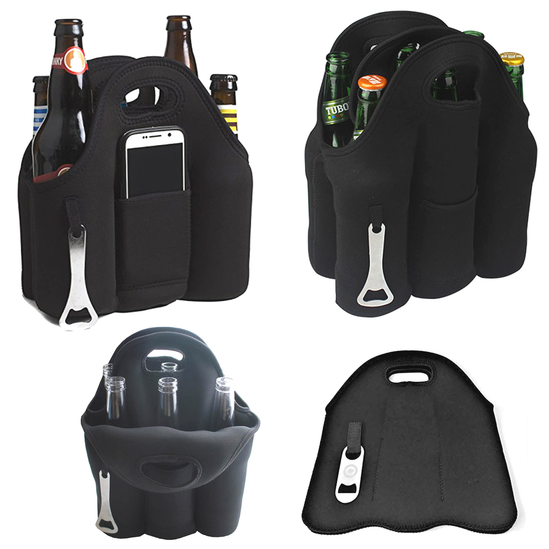 iBank ® 6-Bottle Neoprene Wine Carrier Tote Bag, with Bottle Opener and Phone Pocket 1