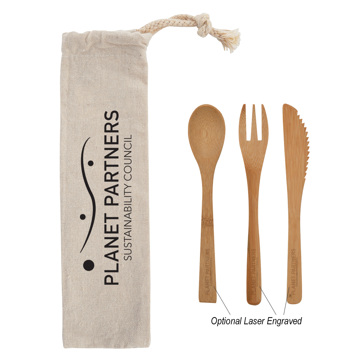 3 Piece Bamboo Utensil Set In Travel Pouch 1