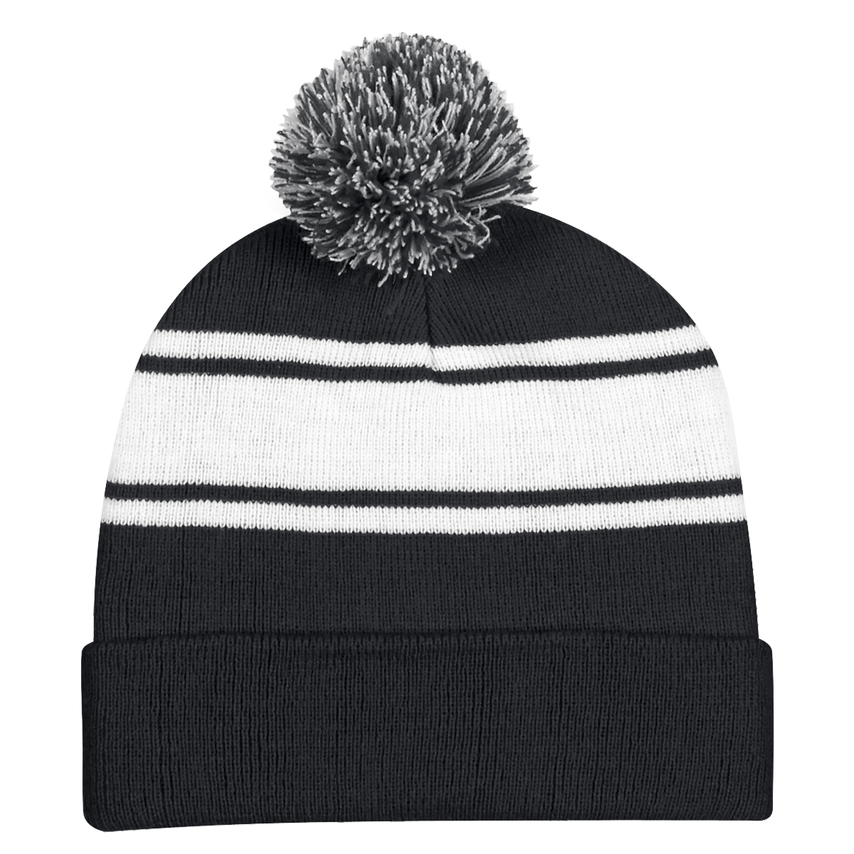 Two-Tone Knit Pom Beanie With Cuff 11