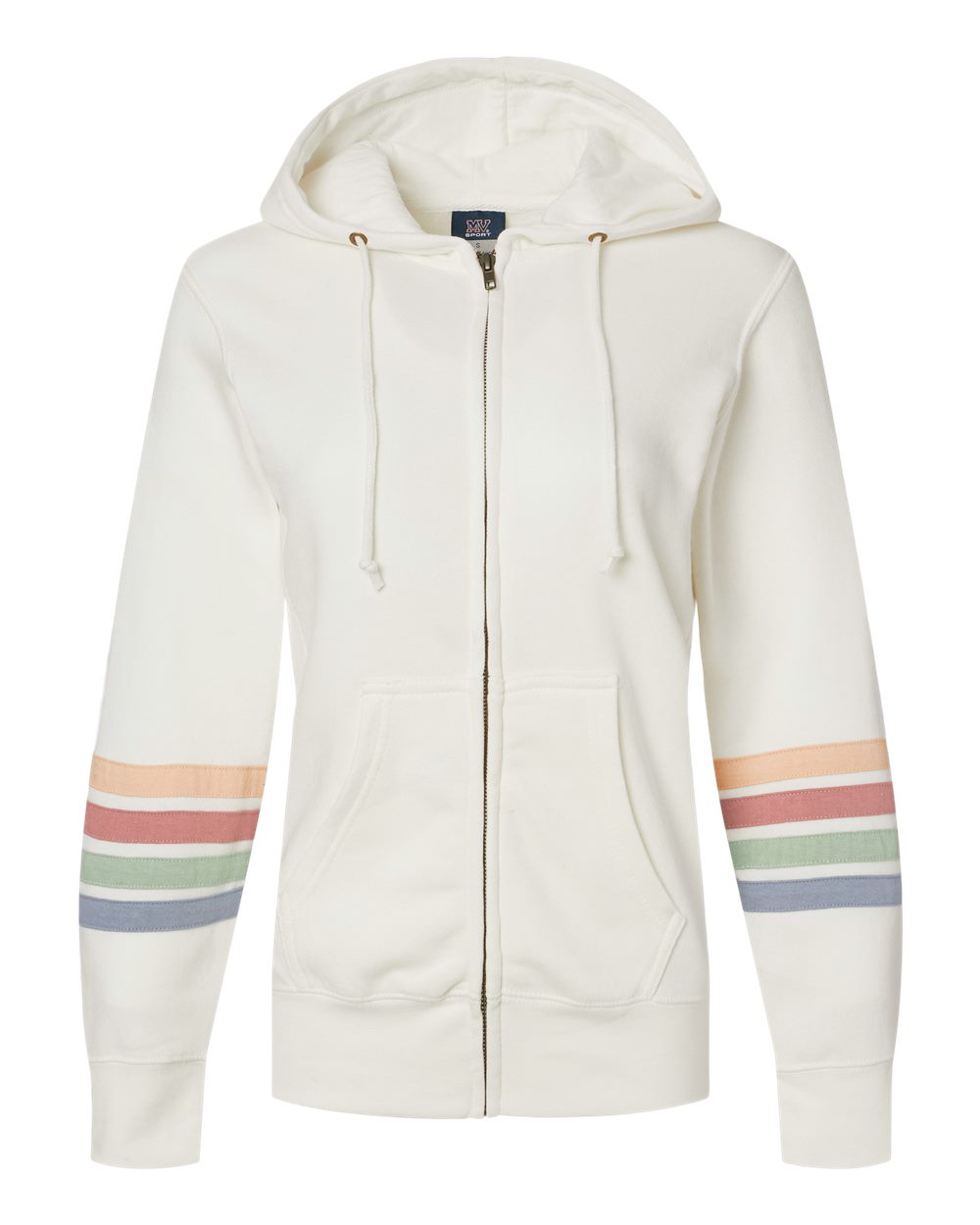 Women's Striped Sleeves Full-Zip Hooded Sweatshirt - W22732 2
