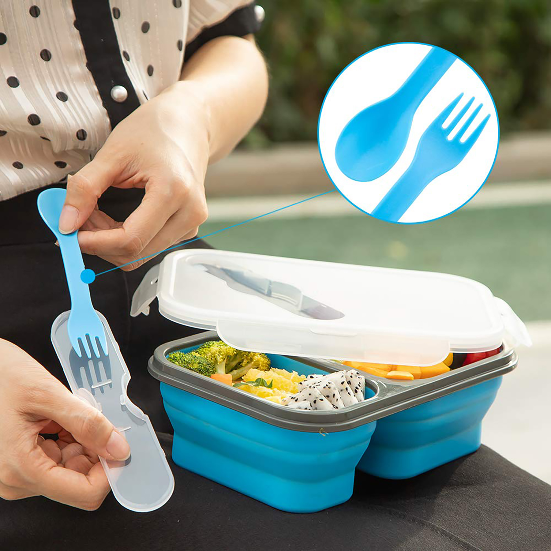 Foldable Stacked Silicone Microwave Oven Heating Lunch Box 2