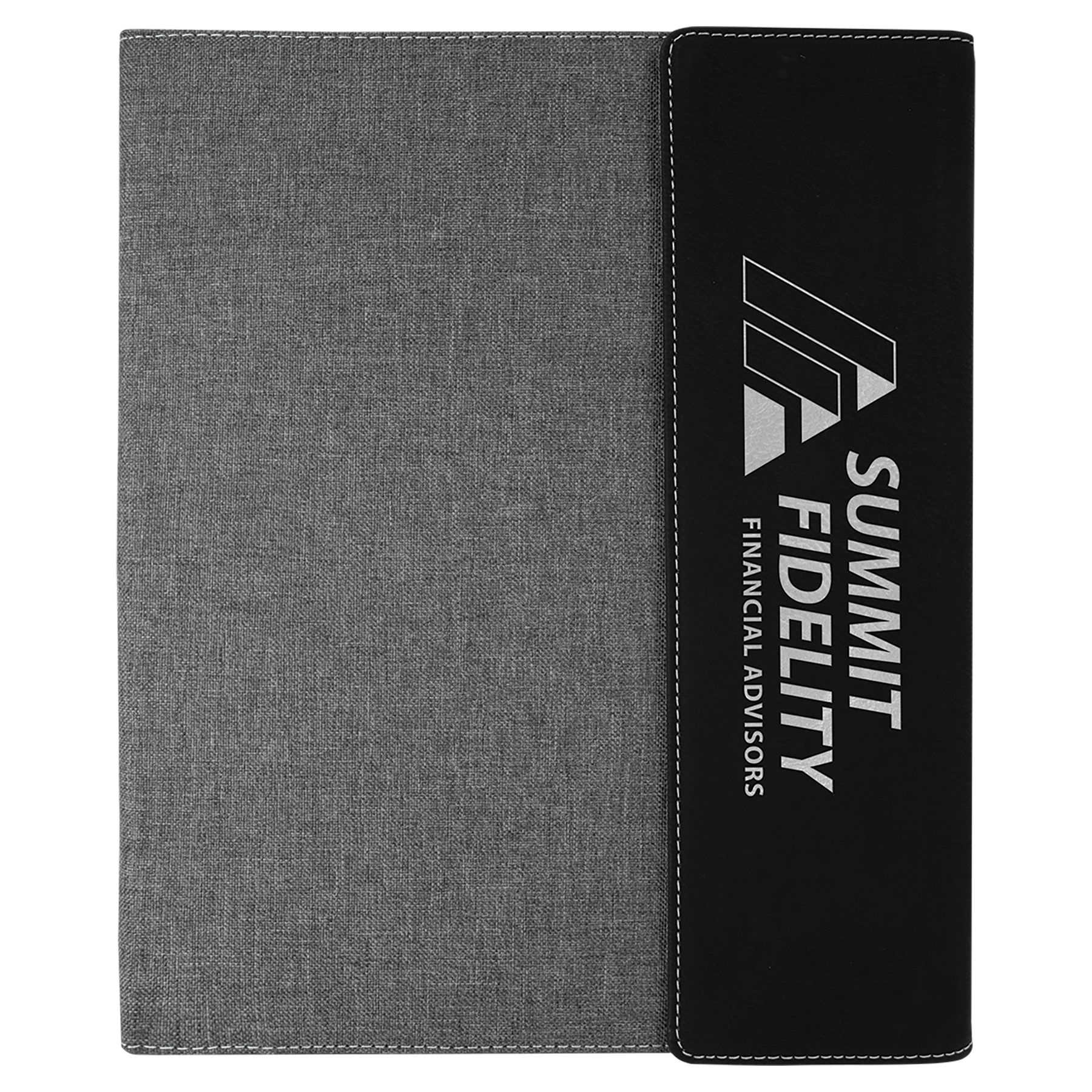9 1/2"x12" Black/Silver Leatherette / Gray Canvas Portfolio w/Notepad 2