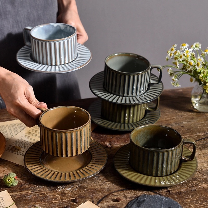 Custom 7 oz Ceramic Coffee Mug Saucer Set 4